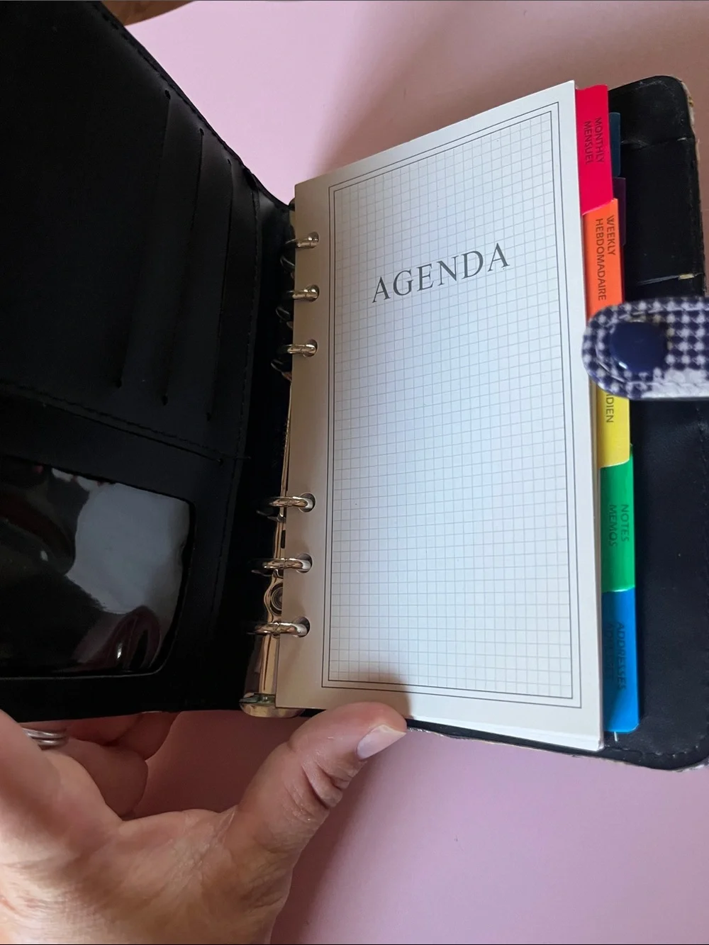 Daisy-Print Navy Gingham Personal Rings Planner Organizer